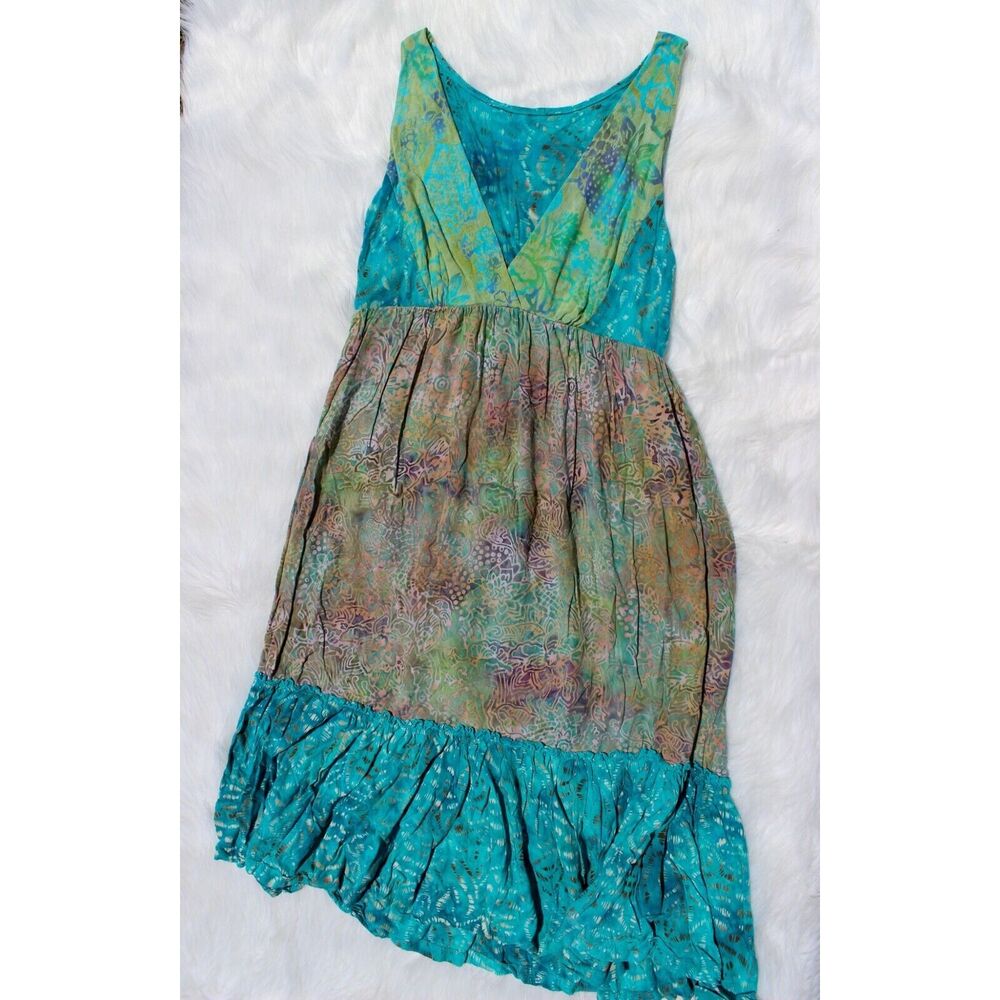 Vintage Santiki Boho Floral Maxi Dress Sleeveless‎ Tie Dye Size L Sundress